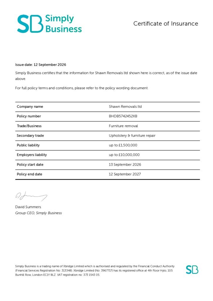 Our Certificate of Insurance